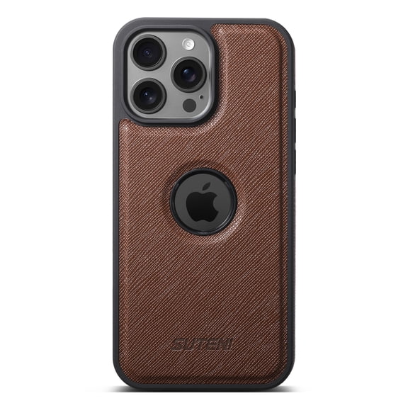 Magnetic for iPhone 15 Pro PU Leather Case, [Compatible with Mag-Safe & Support Magnetic Car Mount] Protective Slim Phone Cover for iPhone 15 Pro Logo Hollow Design Case, Brown