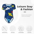thumbnail image 6 of Fotbe Women Short Sleeve Bodysuit Round Neck Cartoon Shark Bodysuit For Women Round Neck Scoop Neck Long Sleeve Stretch Tops Jumpsuit-X-Large, 6 of 9