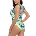 thumbnail image 5 of Yiaed Cute Dinosaur Blue Green Print Women's Ruffled One Piece Swimsuit V Neck Swimwear Slimming Monokini for Woman-Large, 5 of 8