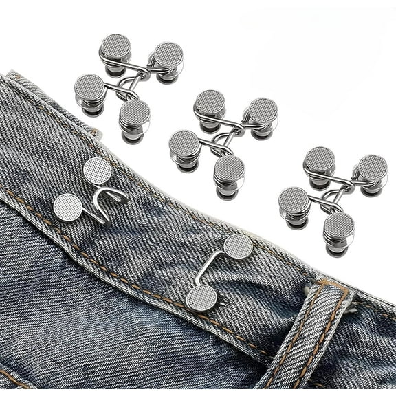 4 Pack Pant Waist Tightener Jeans Button Tightener Waistband Adjuster Clips (Silver)