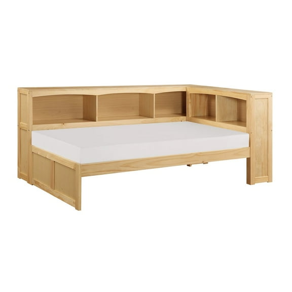 Lexicon Bartly Pine Wood and MDF Board Twin Bookcase Corner Bed in Natural Pine