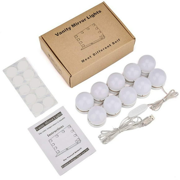 Hollywood Style LED Vanity Mirror Lights Kit 10 Dimmable Bulbs Makeup Dressing Table Light No Plug