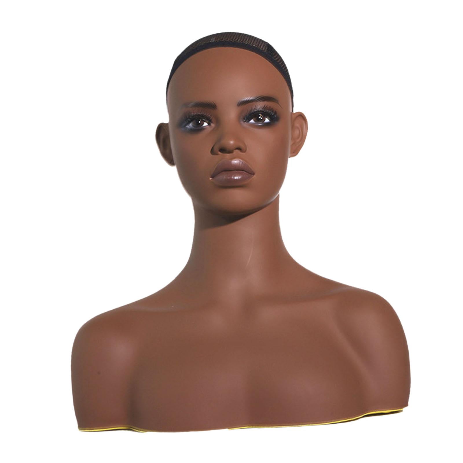 FITYLE Realistic Female Mannequin Head Hat Display Stand Holder Multipurpose Earring Holes with Shoulders Head for Jewelry Scarf