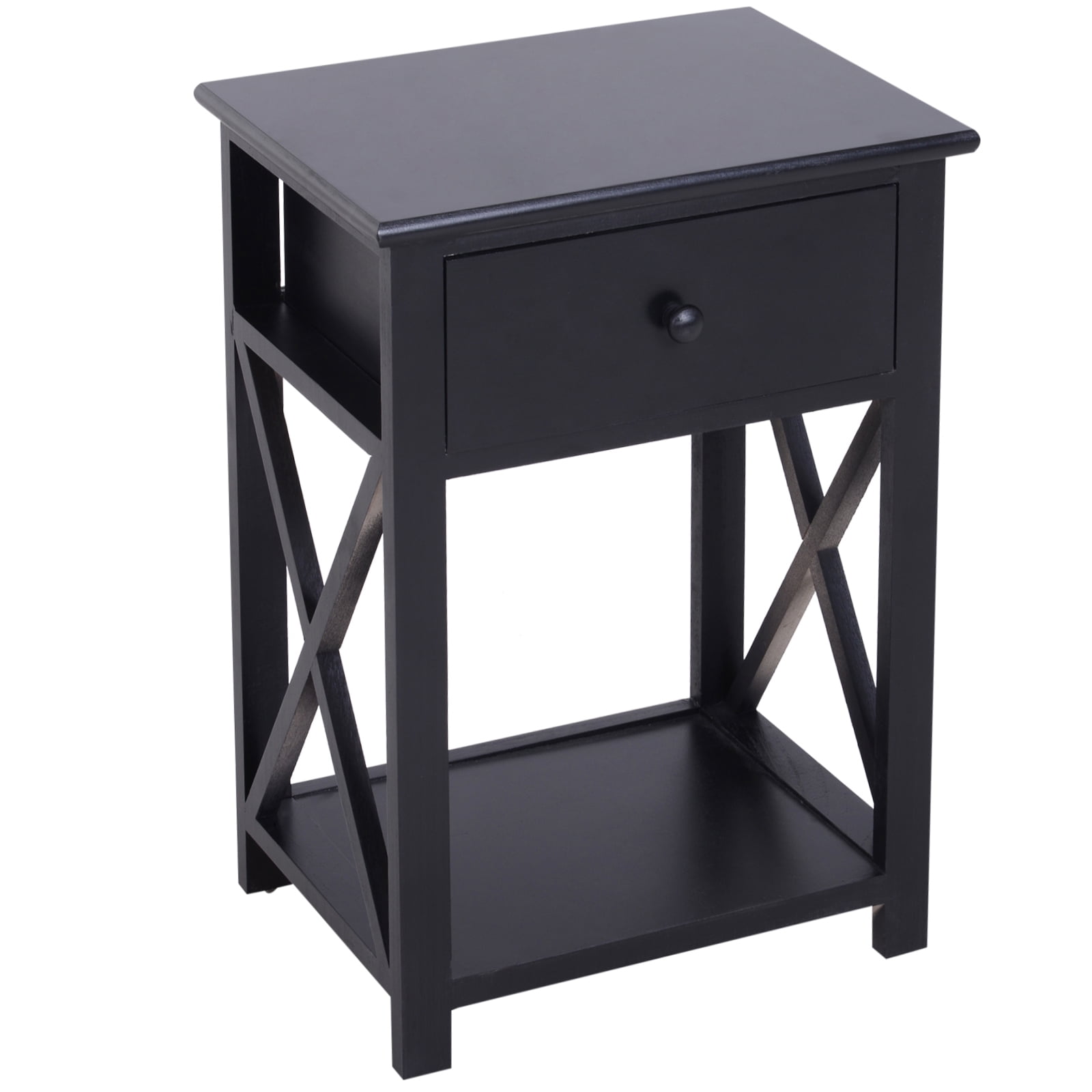 X Frame Design Wood End Table / Nightstand with Storage Drawer