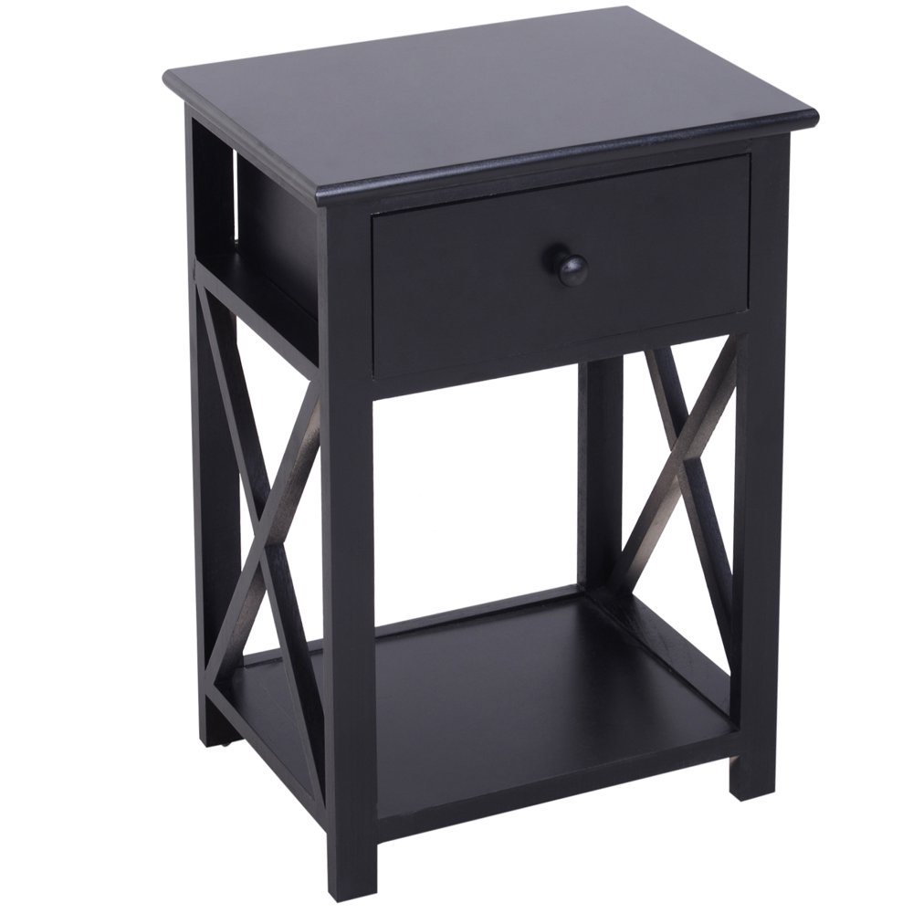 X Frame Design Wood End Table / Nightstand with Storage Drawer