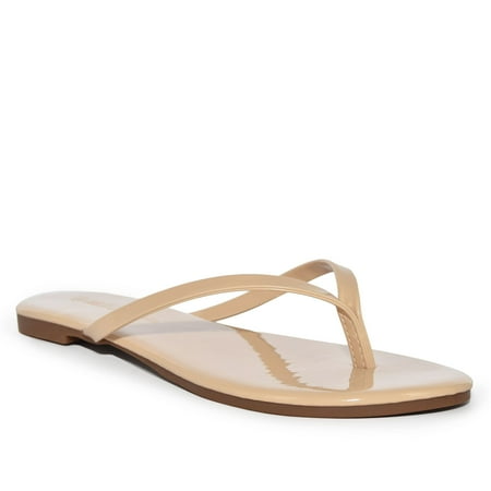

Wild Diva Classic Faux Patent Leather Almond Toe Flip Flop Thong Sandals (Nude 8)