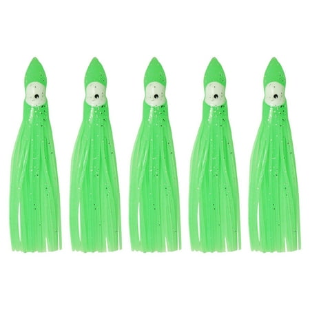 Pgyong 5pcs Saltwater Squid Swimbait Fishing Lures Skirt Tail Octopus Jig Head Bait Soft Plastic Lures Glow Octopus Skirt Worm Lure Tackle Luminous Baits Kit