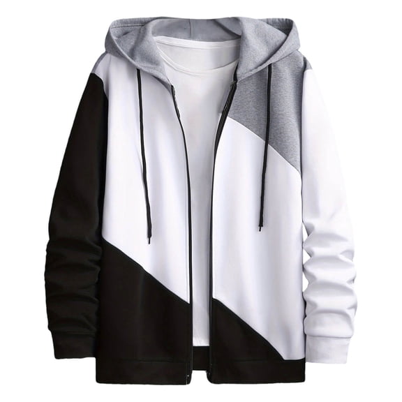 YUELONGHU Men Casual M Sweatshirts & Hoodies Zip up Hoodie Men Men's Long Sleeve Colour Block Fashion Padded Casual Sport Style Hooded Sweatshirt Mens Hoodies Zip up Black
