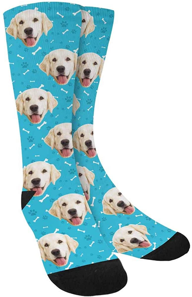 Personalized Colorful Crew Socks for Men Women Custom Photo Pet Face Socks