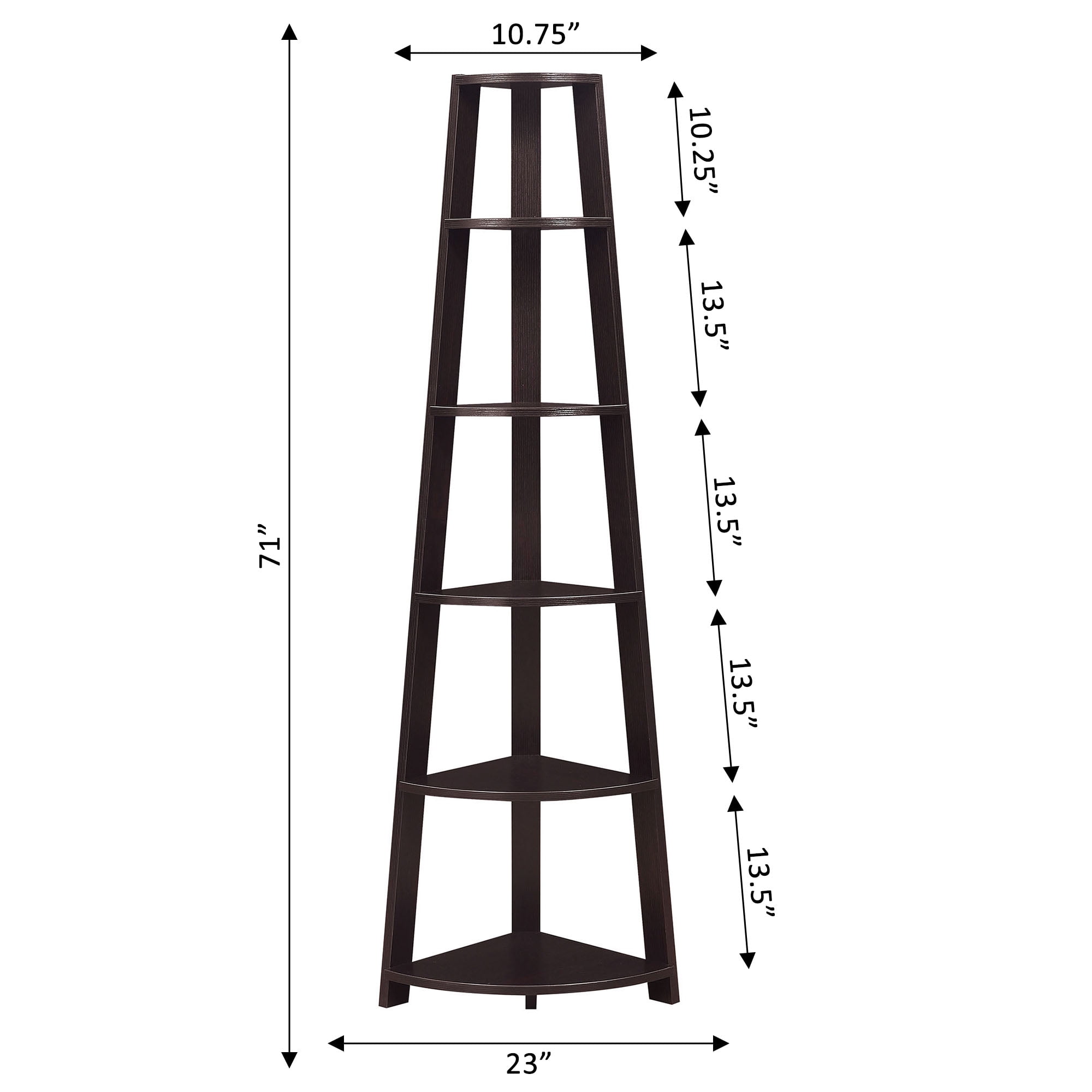Convenience Concepts Newport 6 Tier Corner Bookshelf, Espresso