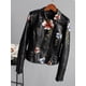 thumbnail image 4 of Chaqueta de cuero finas de imitación con bordado y estampado Floral para mujer, abrigo para motocicleta de Pu, prendas de vestir exteriores con remaches y cremallera Punk negro para mujer, 4 of 5