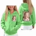 thumbnail image 3 of NAISIBABY Girls' Fleece-Lined Sweatshirt – Solid Color Long Sleeve Hooded Zip-Up Casual Jacket Mint Green Size 7, 3 of 7