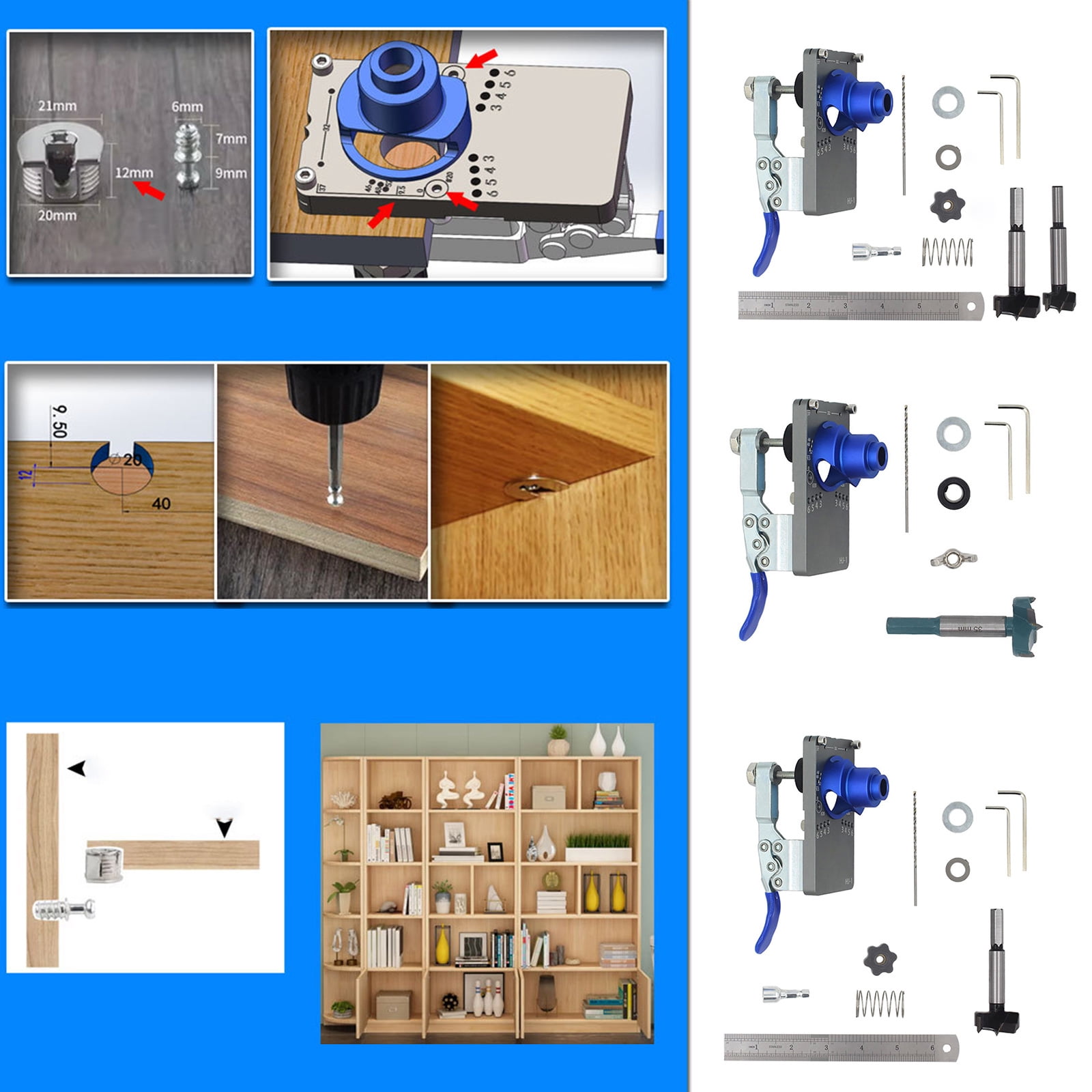35mm Concealed Hinge Jig Boring Hole Drill Guide Cutter Bit Set Door Boring Hole Template and Bit for Cabinet Door