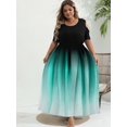 thumbnail image 2 of Vestido largo con hombros descubiertos y estampado degradado de talla grande, vestido de fiesta largo de manga corta elegante con estiramiento ligero para mujer, 2 of 4