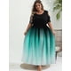 thumbnail image 2 of Vestido largo con hombros descubiertos y estampado degradado de talla grande, vestido de fiesta largo de manga corta elegante con estiramiento ligero para mujer, 2 of 4