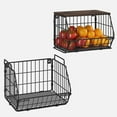 thumbnail image 3 of Wetheny 2 Tier Stackable Wall Mounted Wire Basket Fruit Basket with Wood Lid - Kitchen Pantry Organization and Storage, Hanging Storage Basket for fruits, Onion, Potato, Produce, Vegetable (Black), 3 of 9