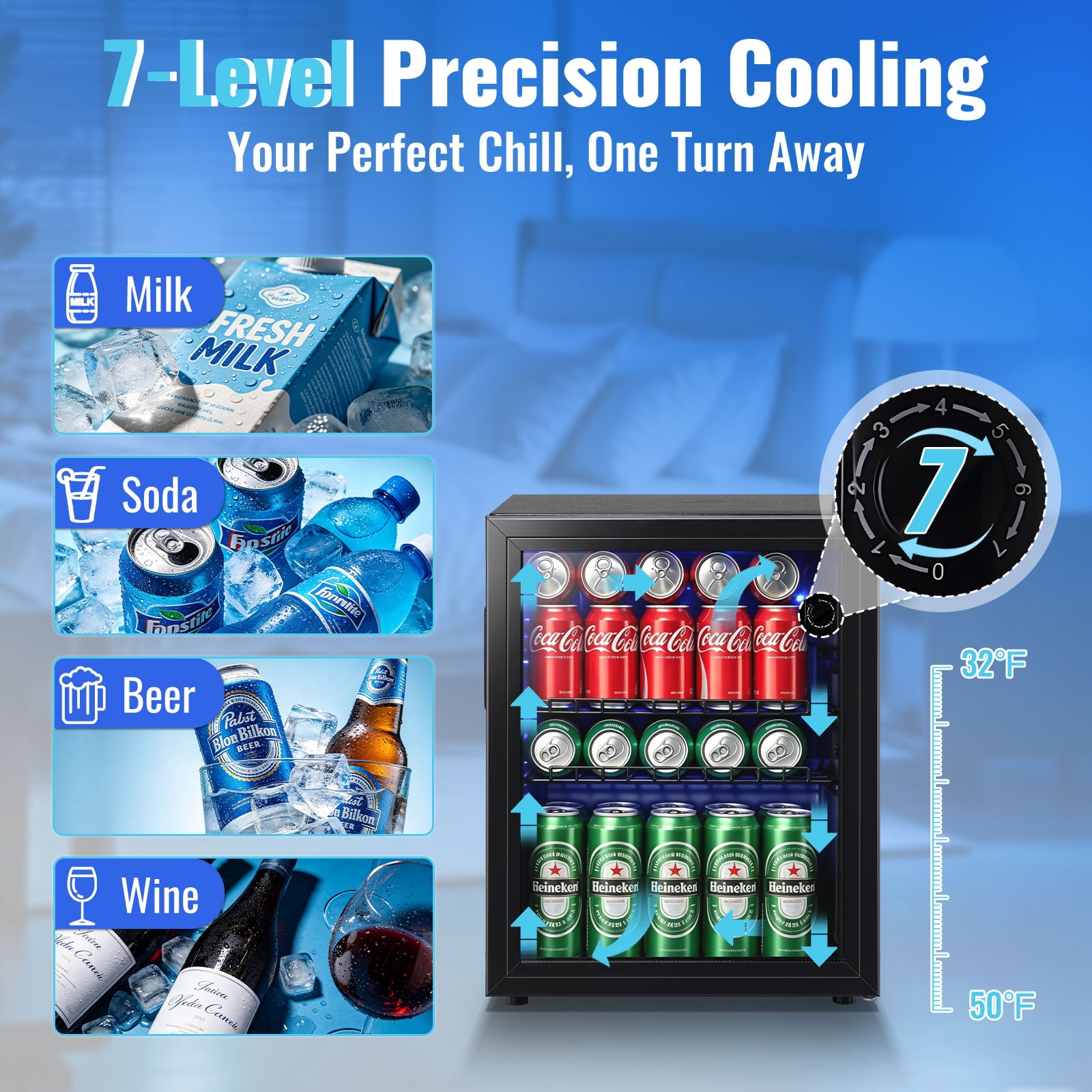 WANAI 88 Can Beverage Fridge & Cooler Small Mini Fridge Glass Door for Soda Beer or Wine for Home&Bar