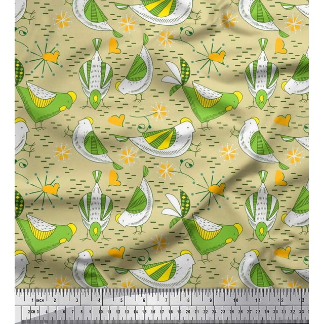 Soimoi Poly Georgette Fabric Floral & Bird Cartoon Fabric Prints by Yard 52 Inch Wide