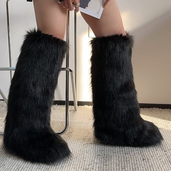 Yeahitch Women Boots Fleece Lined Mid Calf Low Heel Womens Winter Boots Thick Heel Warm Comfortable Fur Boots