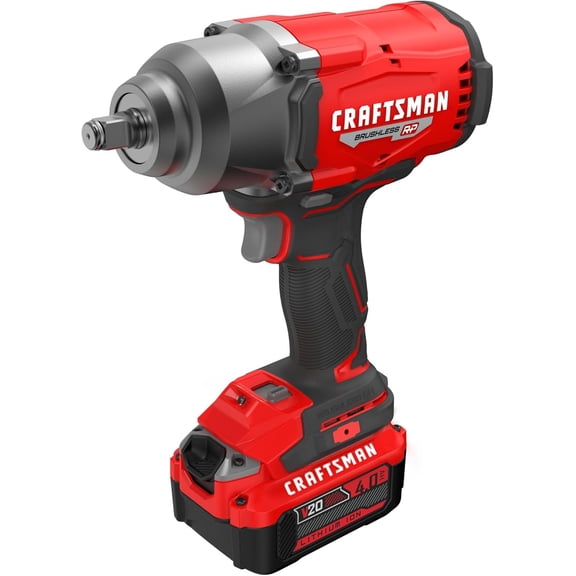 CRAFTSMAN V20 RP Impact Wrench, Cordless, Brushless, High Torque, 1/2 Inch, 4Ah Battery and Charger Included (CMCF940M1)