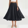 thumbnail image 2 of Kilaqueen Linen Skirts for Women A Line Elastic Waisted Pleated Midi Skirts Casual Solid Color Comfy Breathable Trendy Skirts, 2 of 9