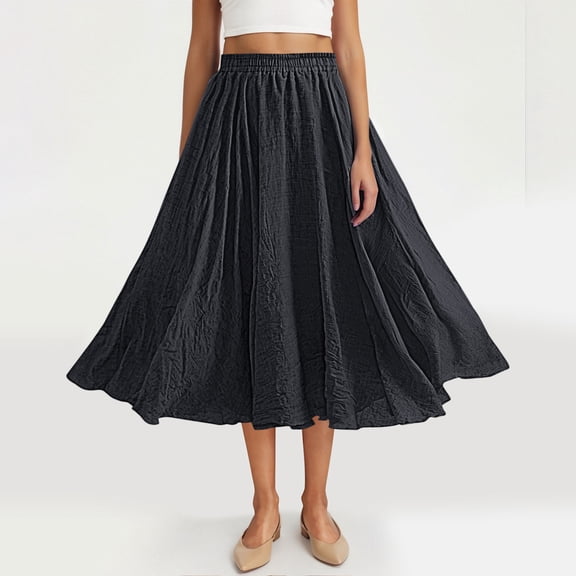 Hxlamzoo Women's Skirt - Elastic Waist Solid Color Summer Skirt - Minimalist and Comfortable