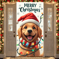 thumbnail image 3 of Festive Design Christmas Banner Cute Dog Santa Hat Snowflakes Lights for Holiday Celebration Winter Party Indoor Decor, 3 of 9