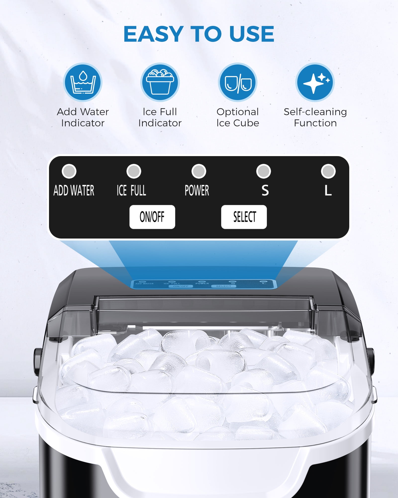 CRZOE Ice Maker Machine For Countertop, Portable Ice Maker Machine With Handel, Self-Cleaning Ice Maker, 26Lbs/24H, 9 Ice Cubes Ready In 8 Mins, For Home/Office/Kitchen