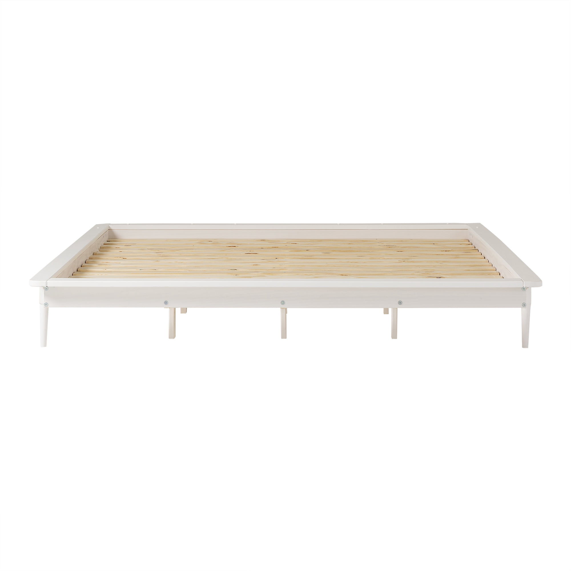 Manor Park Pine Wood Elevated Platform Bed Frame, King, White