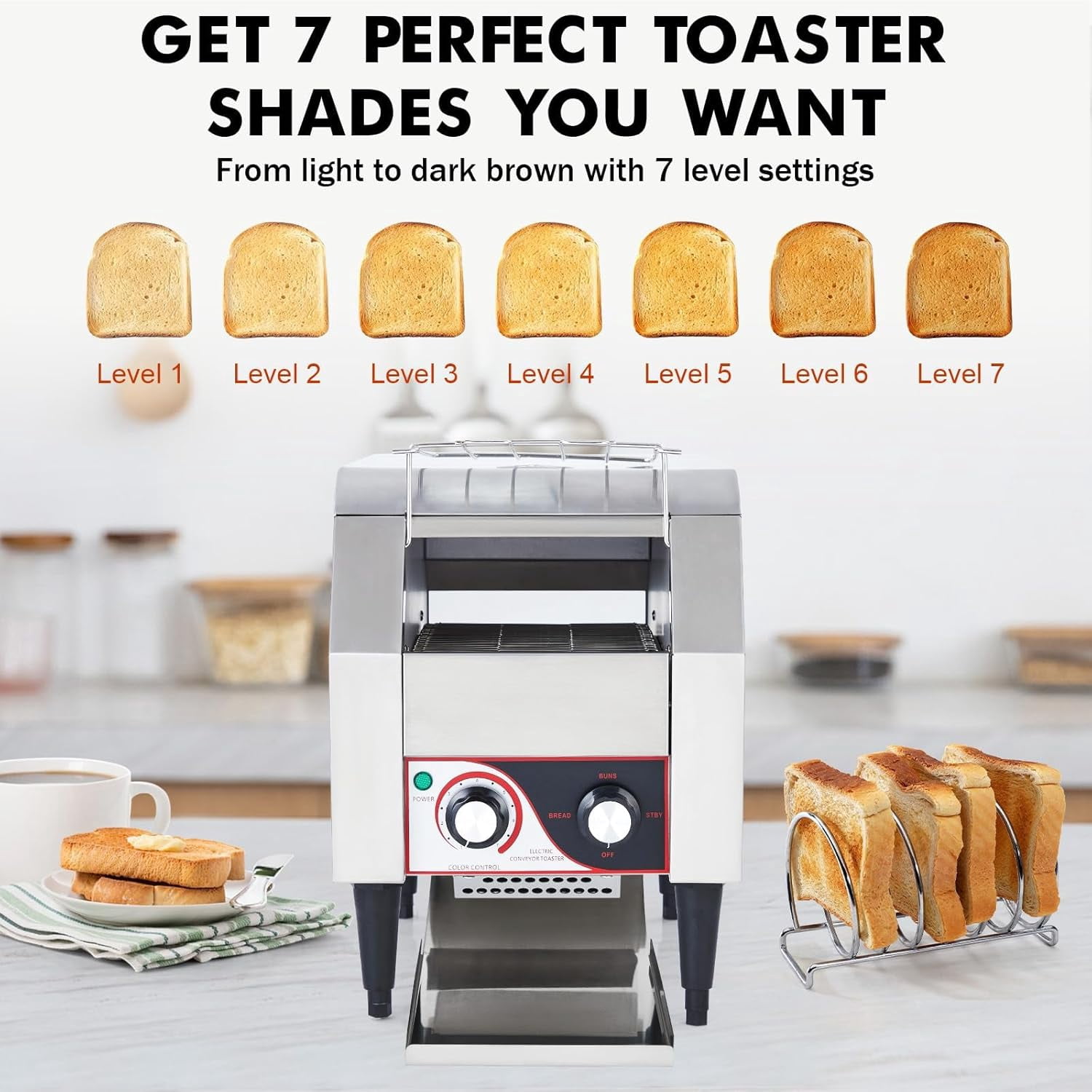 Towallmark 1700W Commercial Conveyor Toaster, 450 Slices/Hour, Heavy Duty Stainless Steel Electric Restaurant Toaster for Bread, Bagel, Bun, Fast Toasting