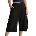 thumbnail image 3 of OVAFBAU Women's Capris Pants Lounge Pants Athletic 7/8 Loose Wide Leg with Drawstring for Running Sports Pants, 3 of 5