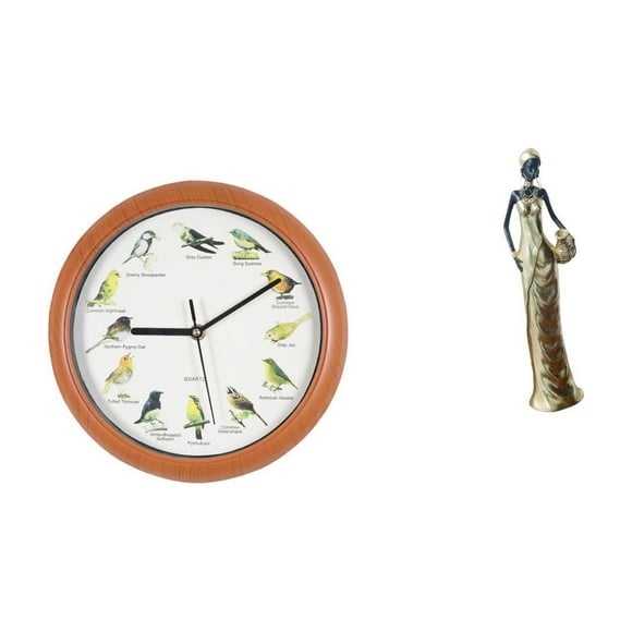 Reloj de pared,Reloj de pared con pájaro cantor Relojes de pared con pájaros,Figura de escritorio,Figuritas africanas,artesanías,artículos de escritorio coleccionables,Estatua de dama
