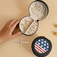 thumbnail image 5 of Yiaed USA Colors Stripes1 Print Travel Jewelry Case Bridesmaid Gift Boxes Jewelry Travel Organizer Small Round Jewelry Box Mini Storage-Black, 5 of 7