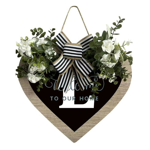 Guirnalda de 26 letras en forma de corazón con el apellido A Z para colgar en la puerta de entrada Guirnalda de primavera para colgar en la puerta de entrada