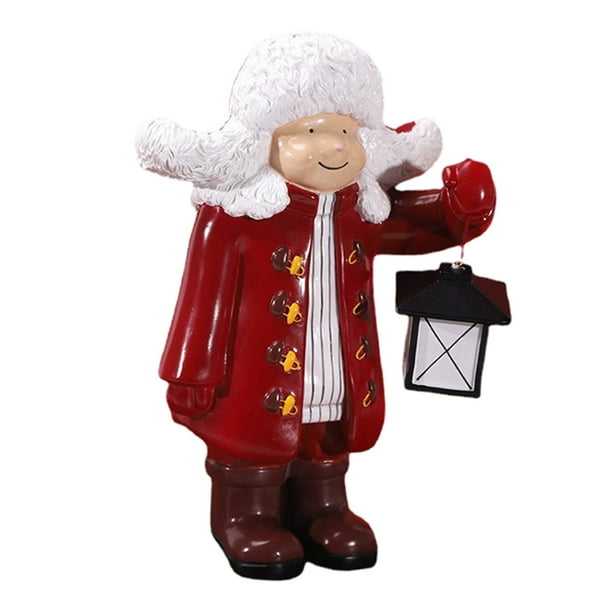 Figura de niño, muñeco infantil, adorno navideño de mesa, escultura de resina para niños rojo