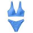 thumbnail image 6 of Sporty Bathing Suits for Women Tummy Womens V-Neck Bikini Set with Adjustable Straps, Push up Tops High Waist High Cut Bottom, 2-Piece Swimwear for Beach Travel Blue L, 6 of 6