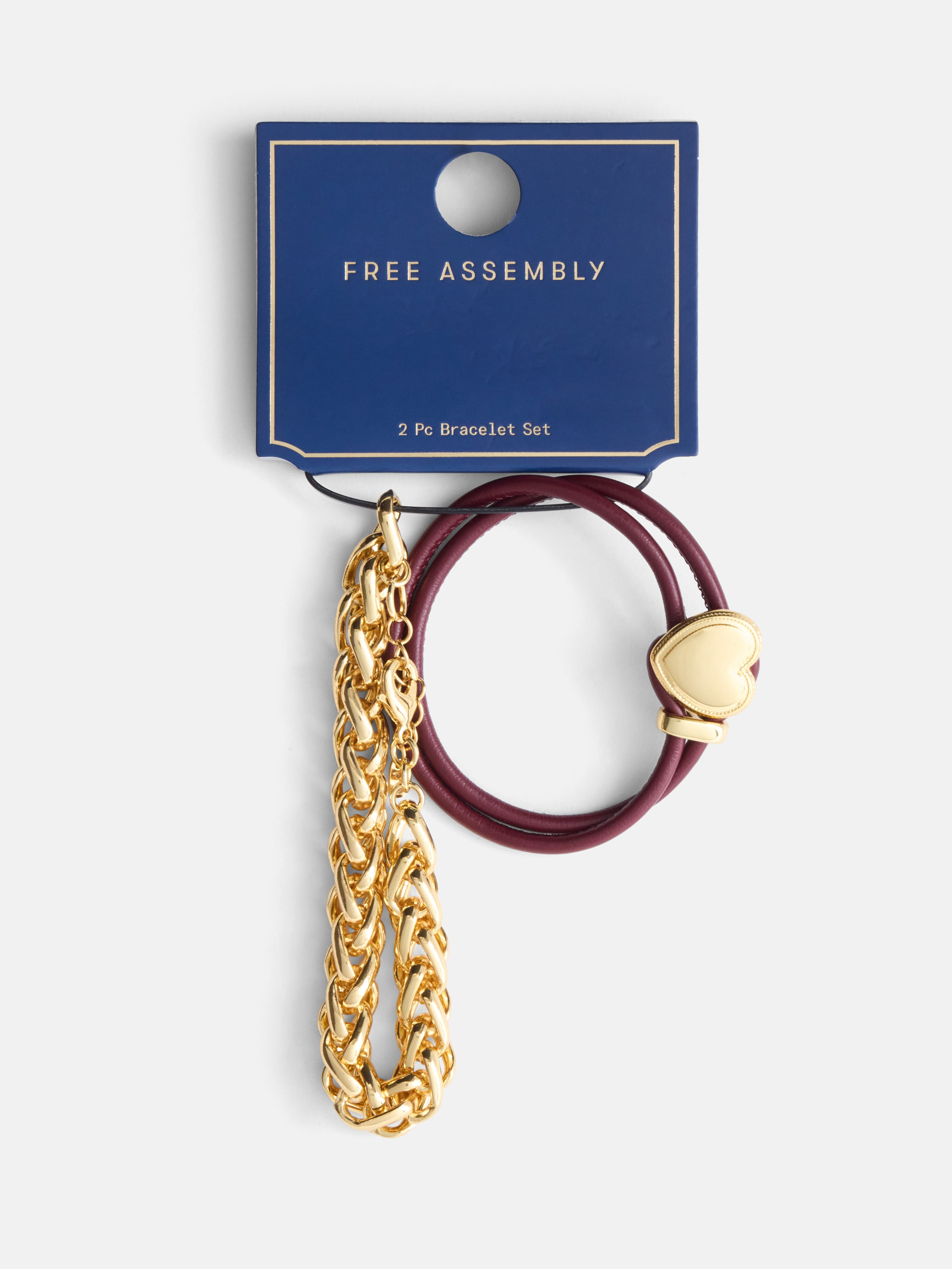 Free Assembly Women's Goldtone Chain and Faux Leather Bracelet Set, 2-Piece