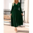 thumbnail image 3 of YOGAFOX Women's Fall V Neck Velvet Long Sleeve Casual Party Midi Dress Green M, 3 of 5