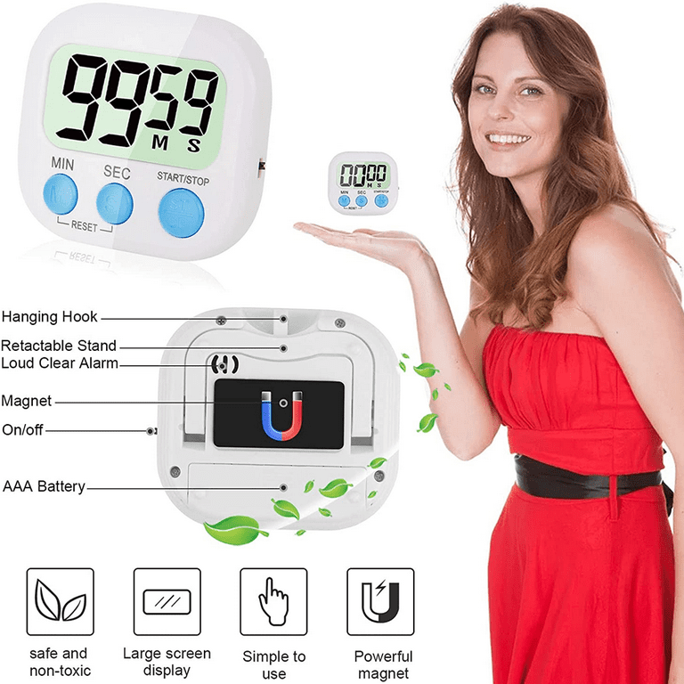 4 Pieces Small Digital Kitchen Timer Classroom Timers for Students in 100th  Day of School Magnetic Back and ON Switch Minute Second Count Up Countdown