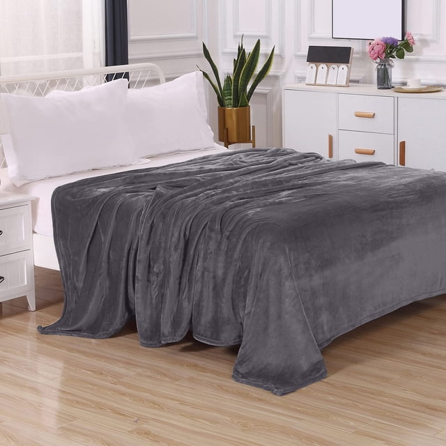 Solid Print All Season Fleece Blanket - Anti-Static - Plush, Soft and Cozy, Full/Queen, Gray