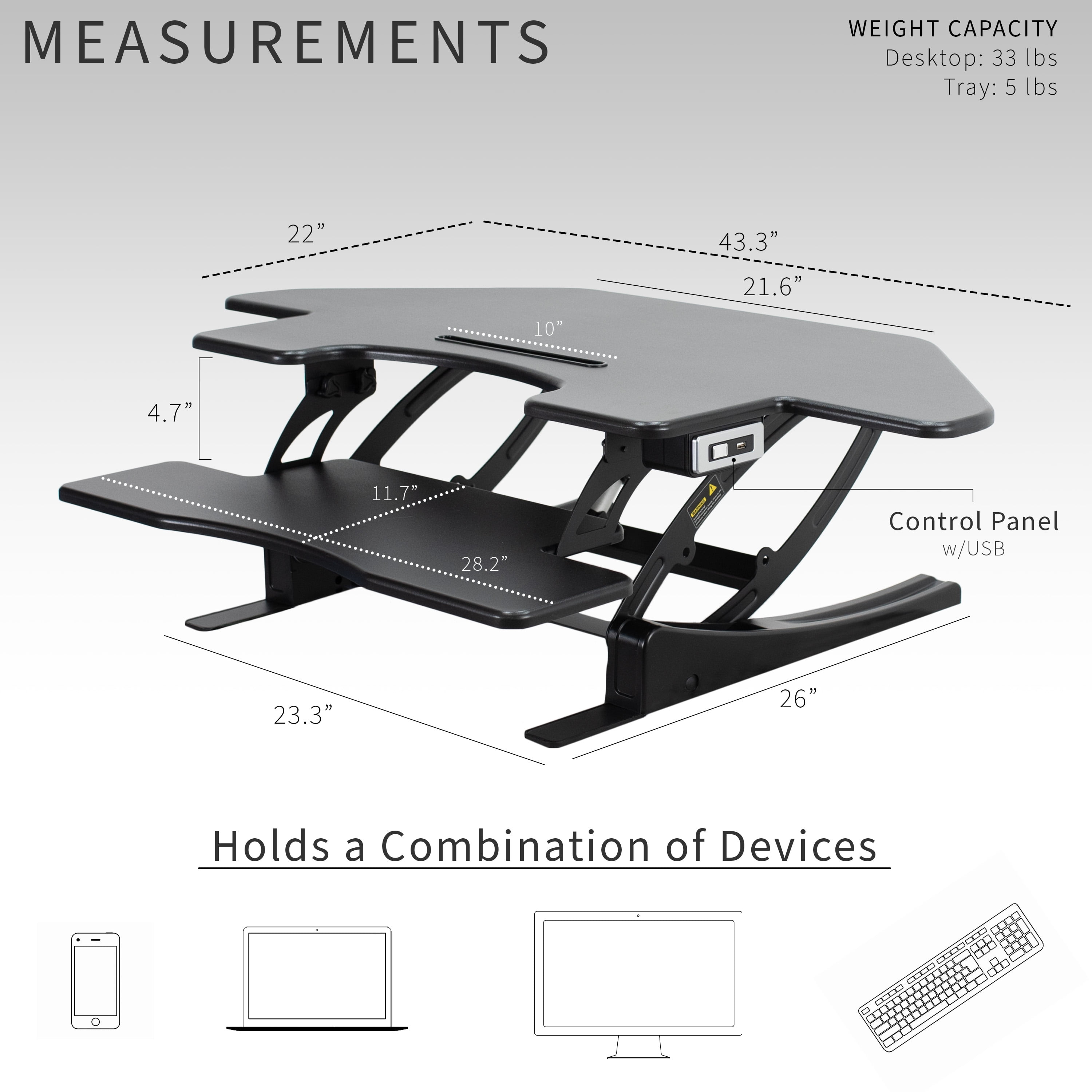 VIVO Black Corner Electric Height Adjustable Cubicle Sit to Stand Desk Riser
