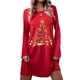 thumbnail image 2 of TRKIYQC Vestido rojo de una línea de Navidad para mujer, Mini vestido de fiesta con estampado de dibujos animados y cuello redondo de manga larga TRKIYQC  moda, 2 of 5