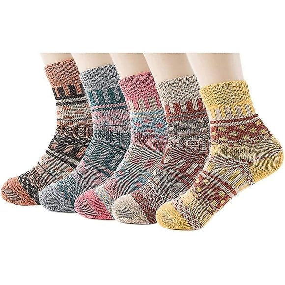 Jinsinto Women's Knitting Socks Thick Woolen Socks Warm Cotton Socks Christmas Gifts 5 Pairs