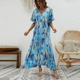 thumbnail image 7 of Wycnly Dresses for Women Beach Loose Flowy Swing Tunic A Line Long Sundress Short Sleeve V-Neck Camouflage Summer Maxi Formal Dress Blue l, 7 of 7