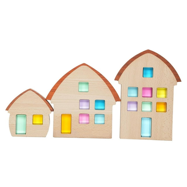 lionlar 3 Pieces Wood Blocks Ornament Home Decorative Sensory Toy Building Blocks for