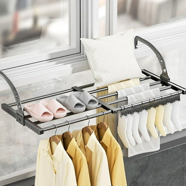 TIMIFIS Plastics Hanger, Balcony Drying Rack Household Retractable Drying Rod Window Heater Drying Rod Window Guardrail Shoe Rail Apartment Essentials