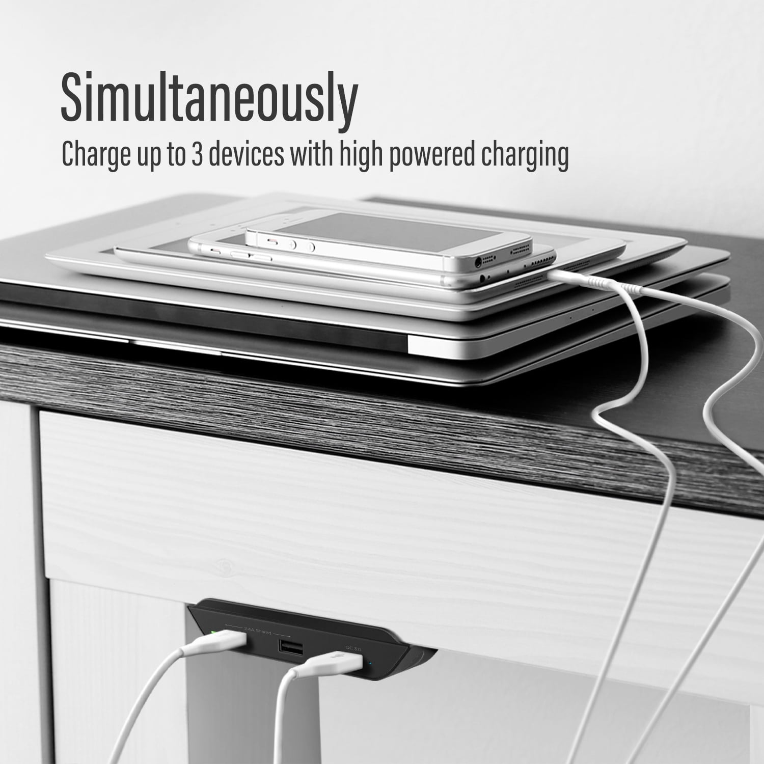Galvanox USB Multi Port Desktop Charger (Edge Mounted) PowerRail Charging Station Compatible with all Phones and Tablets - 24W Power Hub Adapter&nbsp;(Designed for Desks, Tables and Nightstands)