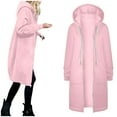 thumbnail image 2 of FAOWME Womens Hooded Coat With Pockets Long Sleeve Solid Color Drawstring Zipper Mid Length Warm Jackets For Fall Winter,Pink,Xxxxl, 2 of 6