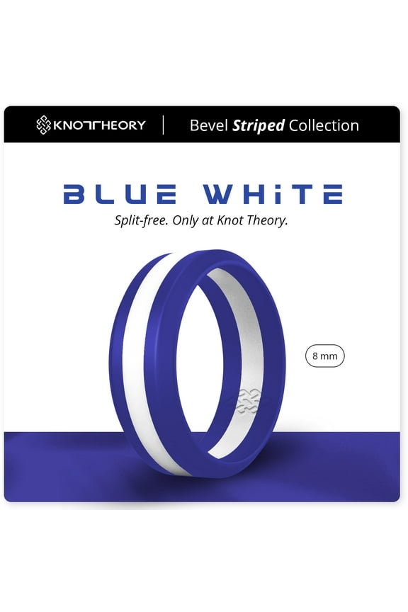 Blue and White Stripe Silicone Ring for Men 5mm Bandwidth