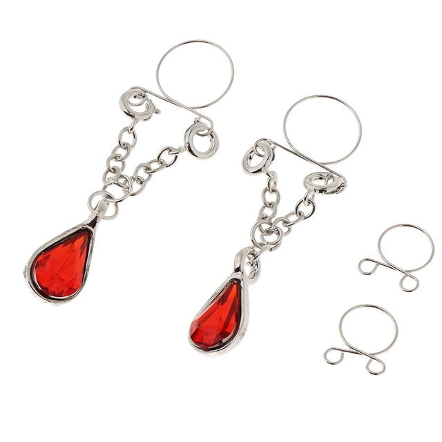 Clip de 2 piezas en anillos falsos ajustables sin piercings joyería para el cuerpo de las mujeres rojo